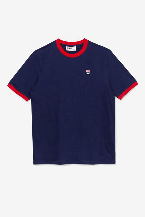 Fila Marconi Ringer Men's Tee - Navy/Red,NZ 195-1364